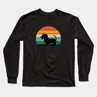 Sausage Dog in a Retro Sunset Long Sleeve T-Shirt